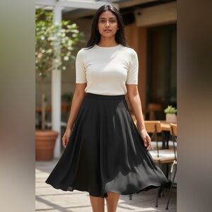 Vintage Silk Wave Elegant Black Silk Full Women's Skirt Size Medium